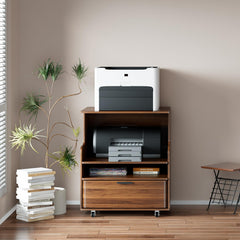 Rolling Printer Stand with Drawer & 3-Tier Storage Shelves