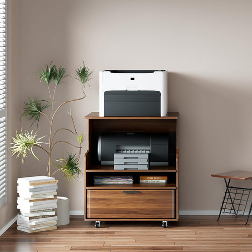 Rolling Printer Stand with Drawer & 3-Tier Storage Shelves