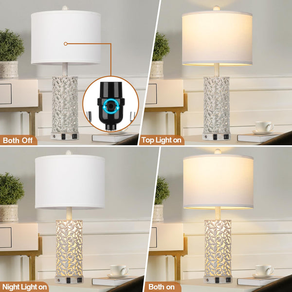 Farmhouse Table Lamp Set of 2 with USB Ports & Nightlight