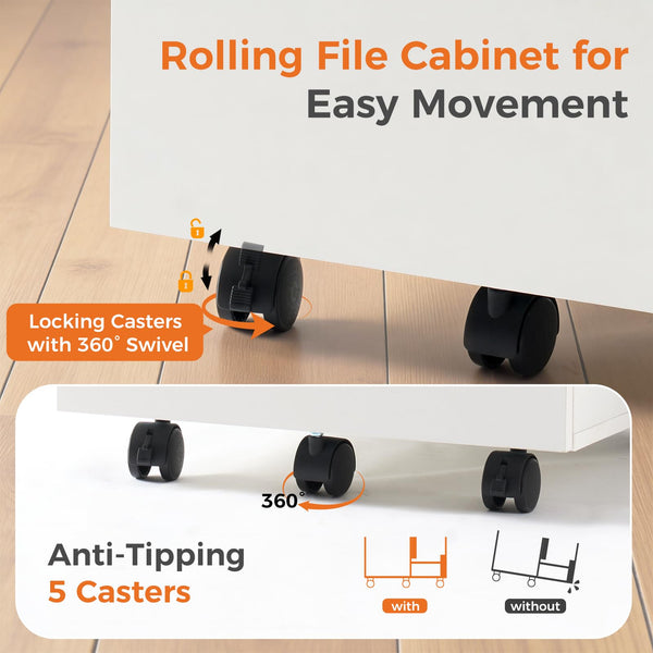 2-Drawer Rolling Filing Cabinet with Printer Stand
