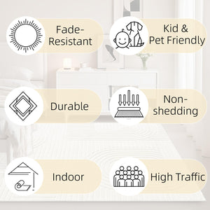 High-Low Pile Area Rug – Washable Soft Indoor Rug with Non-Slip Backing