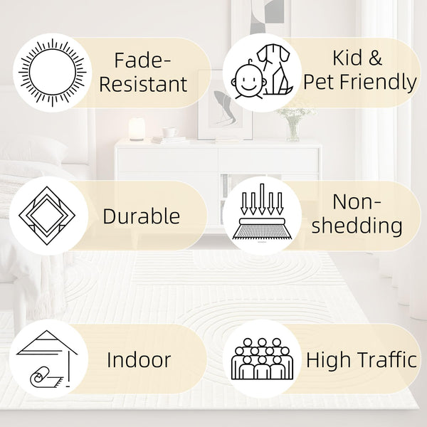 High-Low Pile Area Rug – Washable Soft Indoor Rug with Non-Slip Backing