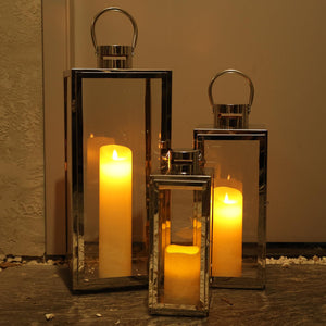 Stainless Steel Glass Candle Lanterns Set of 3 – Indoor & Outdoor Decorative Lanterns