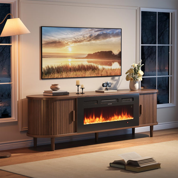 70" Fluted TV Stand with Electric Fireplace
