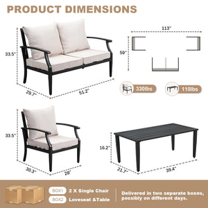 4-Piece Outdoor Patio Conversation Set with High-Back Sofa, Loveseat & Coffee Table