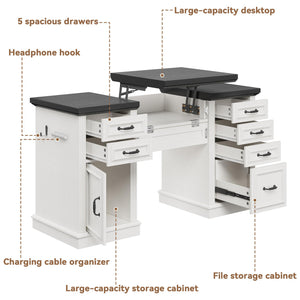 Farmhouse 57" Height-Adjustable Executive Desk with Drawers & File Cabinet