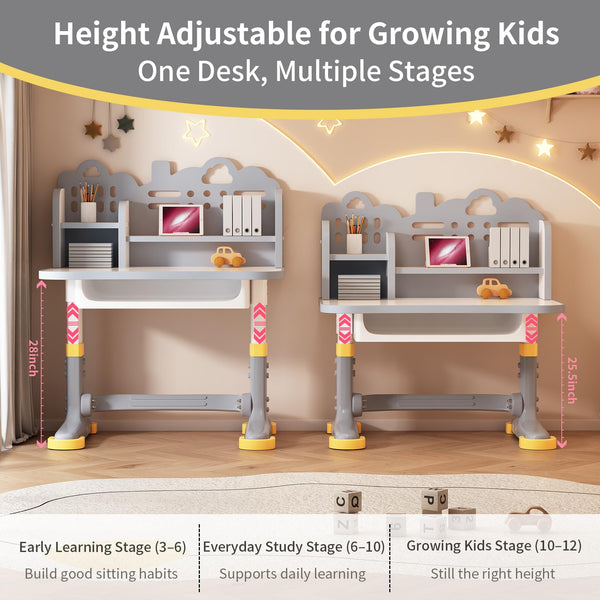Height Adjustable Kids Desk and Chair Set with Storage
