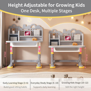 Height Adjustable Kids Desk & Chair Set – Ergonomic, Storage Drawer & Bookshelf, Ages 3–12