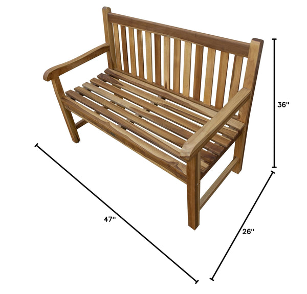 Teak Wood Outdoor Garden Bench with Armrests & Backrest