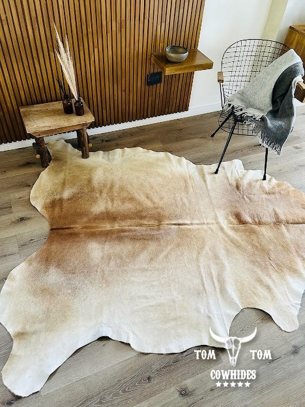Beige Cowhide Rug 7x6 Natural Hair-On