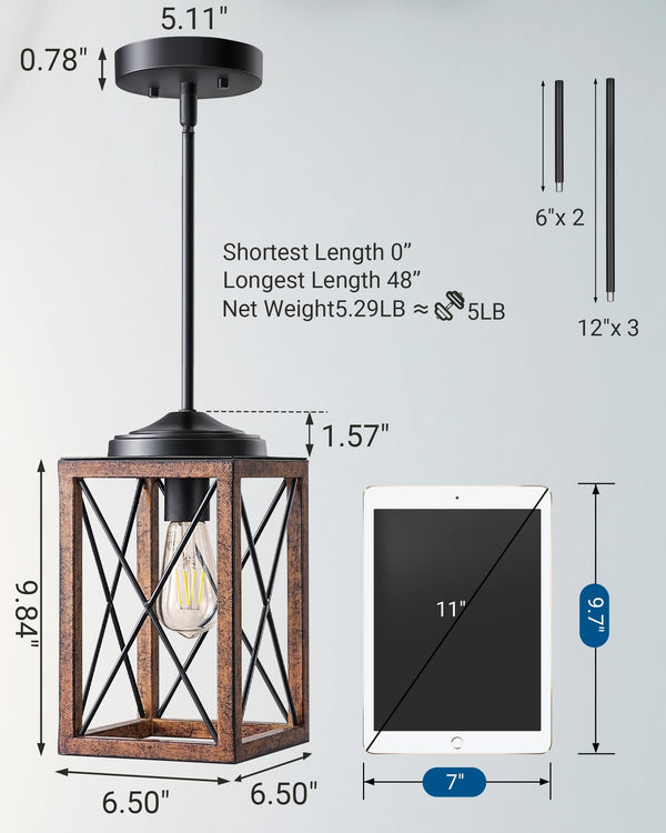 2-Pack Farmhouse Pendant Light Fixture – Adjustable Metal Hanging Light