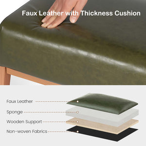 Ottoman Foot Stool with Faux Leather Cushion and Rubberwood Frame