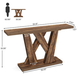 55-Inch Farmhouse Console Table with Geometric Base
