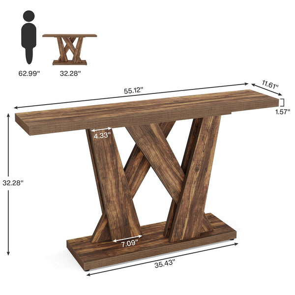 55-Inch Farmhouse Console Table with Geometric Base