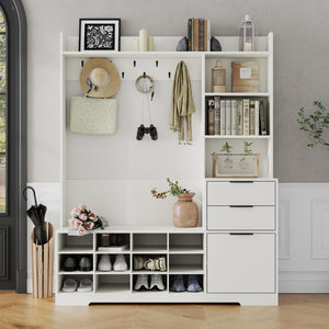 5-in-1 Entryway Hall Tree with Bench & Shoe Storage