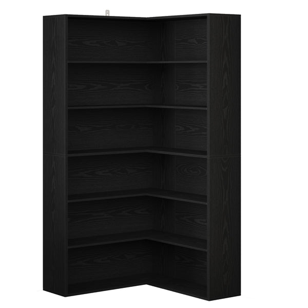 6-Tier L-Shaped Corner Bookshelf with Baffles