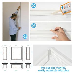 Bilinear Frame Wall Molding Set – 6 Frames, Glue-On, Polystyrene
