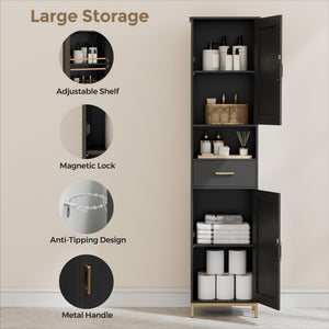 Tall Bathroom Storage Cabinet with Adjustable Shelves and Doors