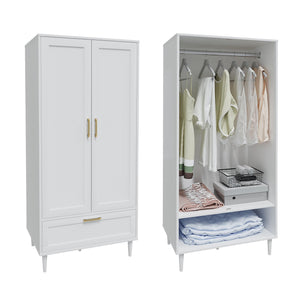 60" 2-Door Wardrobe Closet with Hanging Rod and Drawers
