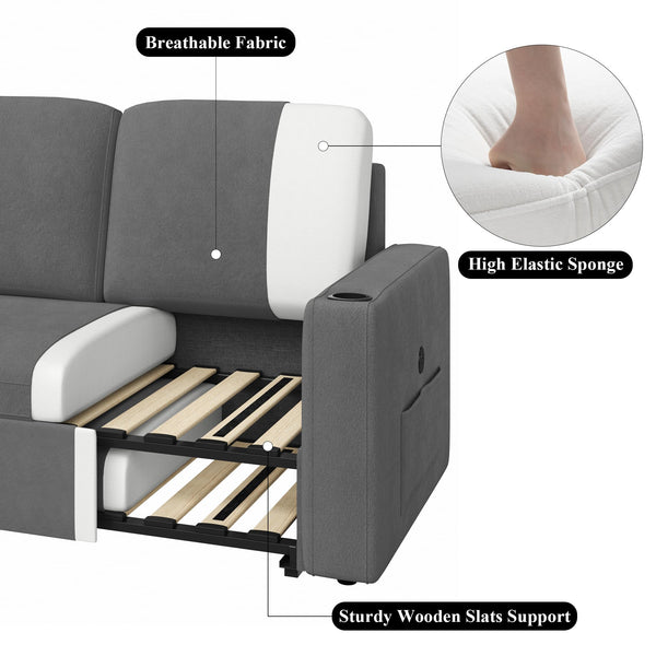 Sectional Sleeper Sofa Bed with Storage Chaise & Charging Station