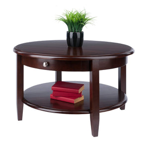 Round Coffee Table with Storage Drawer and Shelf