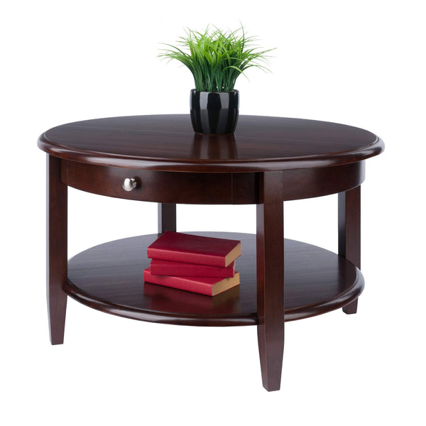 Round Coffee Table with Storage Drawer and Shelf