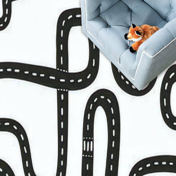 Kids Road Map Play Area Rug, Black & White, 5x8 ft