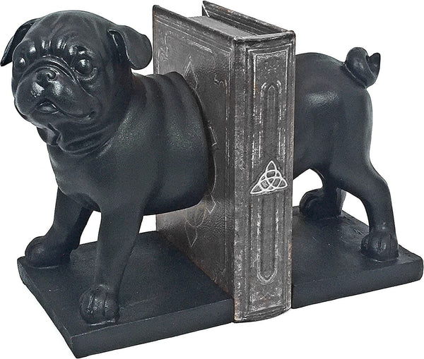Pug Bookends – Black Resin, Heavy Duty, Set of 2