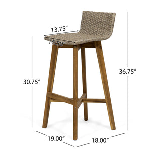 Outdoor Acacia Wood Wicker Barstools Set of 4