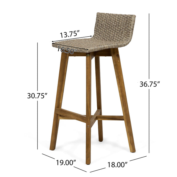 Outdoor Acacia Wood Wicker Barstools Set of 4