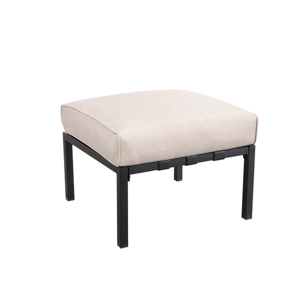 Outdoor Patio Ottoman with Cushion — Square Metal Footstool, Beige