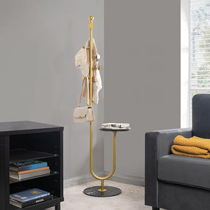 Freestanding Coat Rack with Table & 6 Hooks