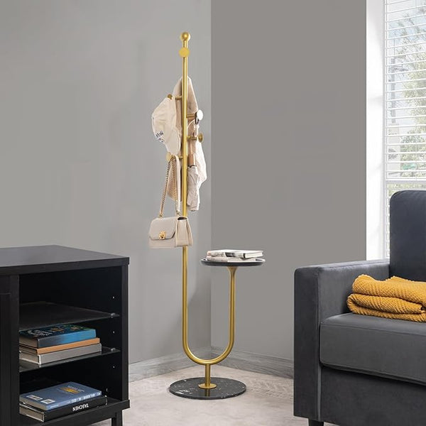 Freestanding Coat Rack with Table & 6 Hooks