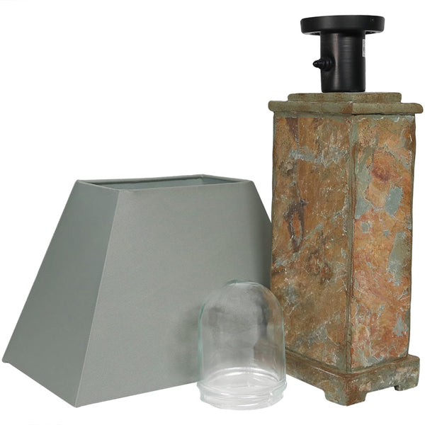 Modern Slate Outdoor Table Lamp with Cotton Shade, Set of 2