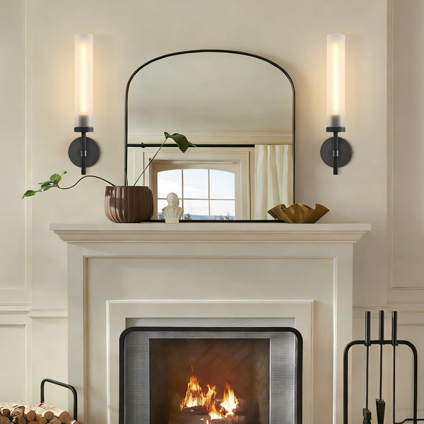 Hardwired Frosted Glass Black Wall Sconce