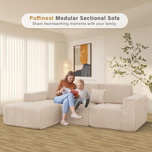 3-Piece Modular Sectional Sofa – Corduroy Cloud Couch with Deep Seating