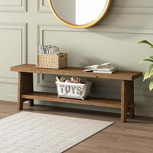 Solid Wood Farmhouse Entryway Bench