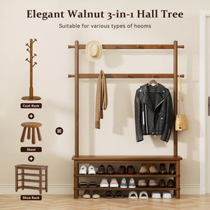 3-in-1 Entryway Hall Tree with Bench and Shoe Storage