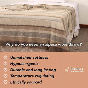 Alpaca Merino Wool Throw Blanket – Multicolor Striped, 72" x 60"