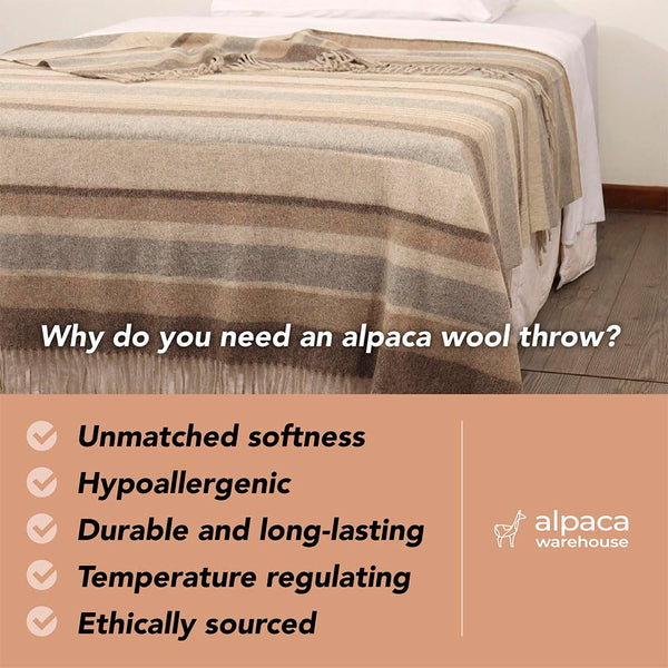 Alpaca Merino Wool Throw Blanket – Multicolor Striped, 72" x 60"