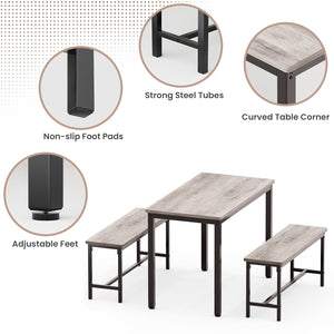 3-Piece Dining Table Set with 2 Benches