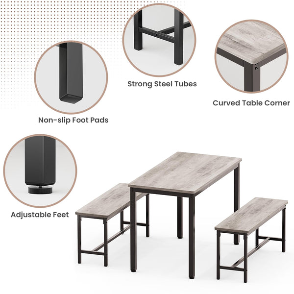 3-Piece Dining Table Set with 2 Benches