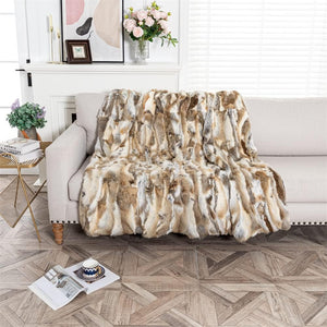 Real Rabbit Fur Throw Blanket 47x71 Inches Suede Backing