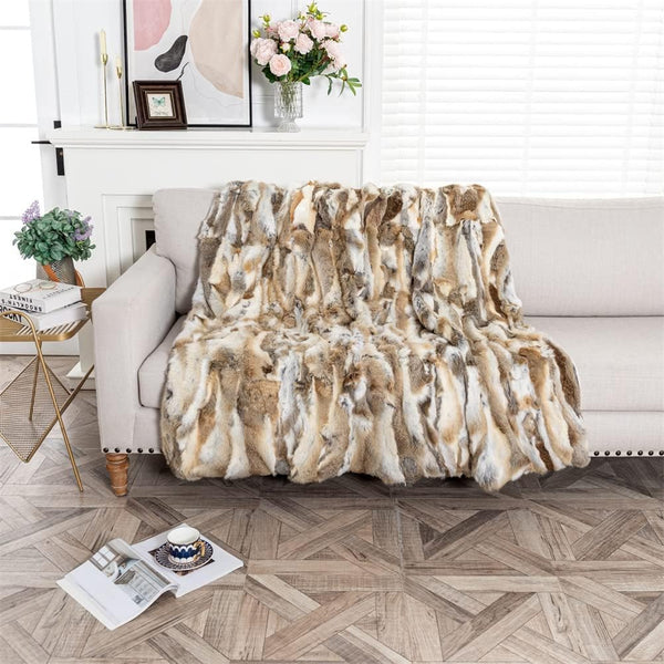 Real Rabbit Fur Throw Blanket 47x71 Inches Suede Backing
