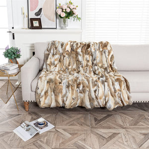 Real Rabbit Fur Throw Blanket 47x71 Inches Suede Backing