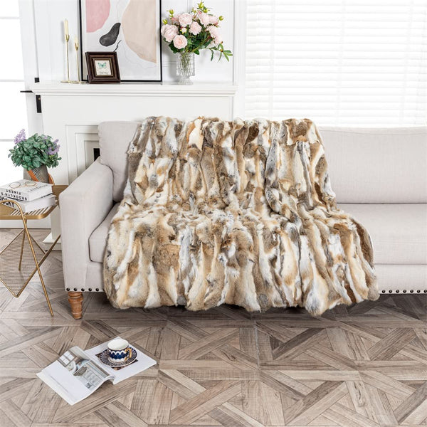 Real Rabbit Fur Throw Blanket 47x71 Inches Suede Backing