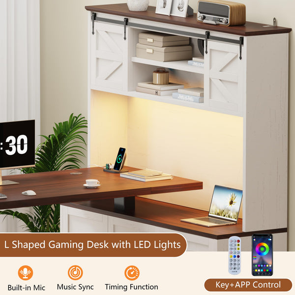 L-Shaped Electric Standing Desk with Hutch & File Cabinet