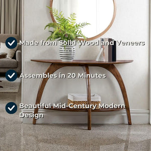 Half-Moon Console Sofa Table with Lower Shelf
