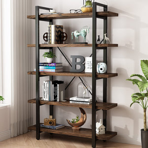 Industrial Solid Wood Bookcase with Metal Frame