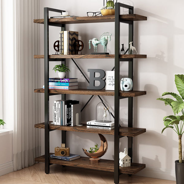 Industrial Solid Wood Bookcase with Metal Frame